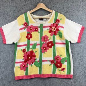 Vintage TM sport Size L  Floral Sweater short sleeve Knit
